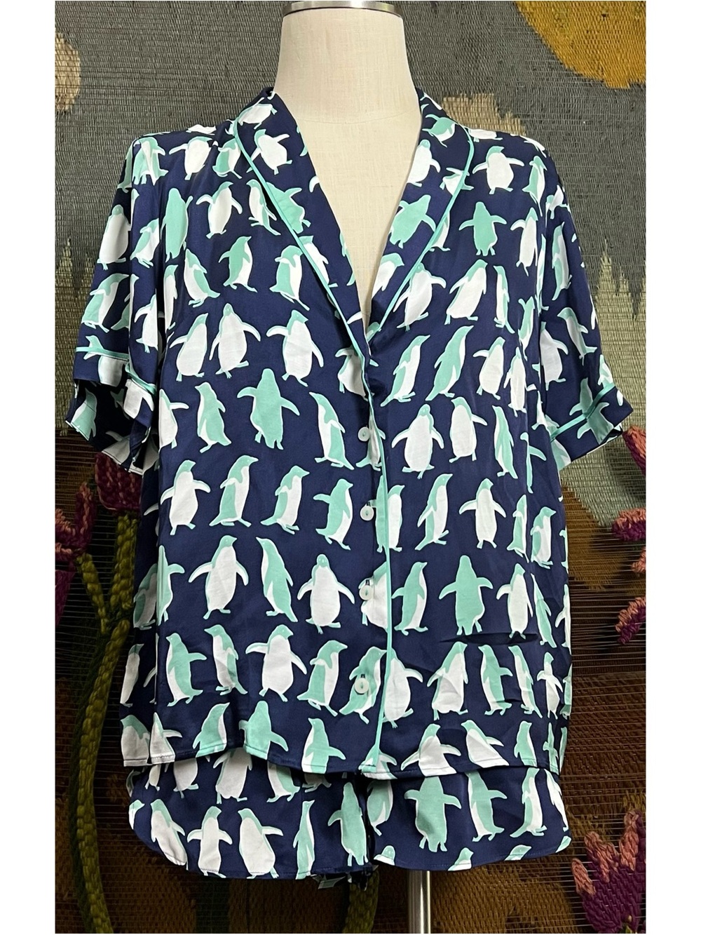 Anthropologie Silky Penguin Pajama Set L/M